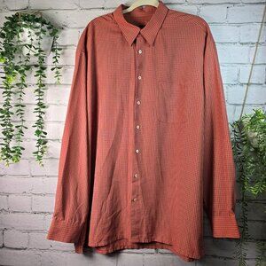 BUGATCHI PLAID LONG SLEEVE BUTTON DOWN SIZE XXL CINNAMON AND GOLD COLOR EUC